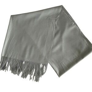 Cashmere Unisex Oversized Scarf Wrap Light Gray 72 x 27 Fringe Soft Luxury Shawl